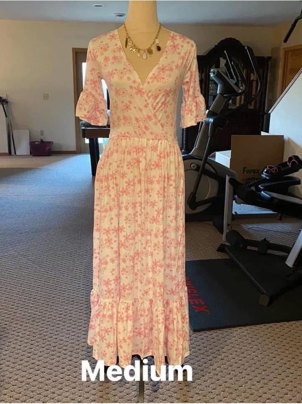 Floral Pink Wrap Maxi Dress - Medium
